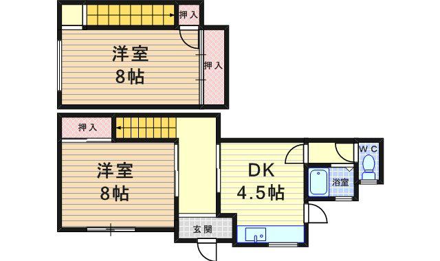 阪急神戸本線 園田駅 徒歩17分 2階建 築55年(2DK)の間取り写真