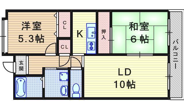 グレイシアス豊中(2LDK/3階)の間取り写真