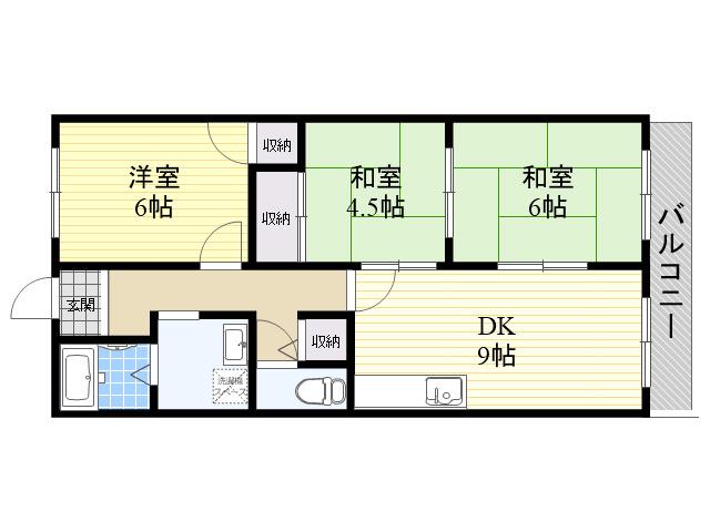 フォンティーヌ東園田(3DK/6階)の間取り写真