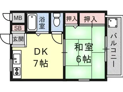 緑翠苑ダイヤハイツⅡ(1DK/2階)の間取り写真