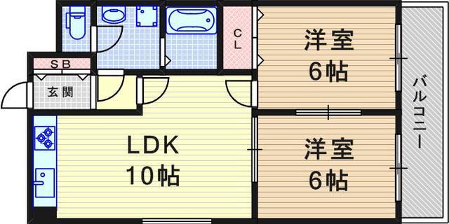クレール西町北館(2LDK/3階)の間取り写真