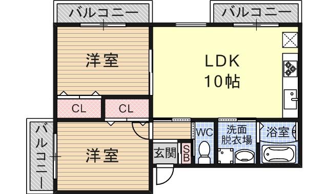 アメリア(2LDK/3階)の間取り写真