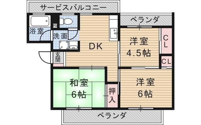 安田コーポ(3DK/4階)の間取り写真