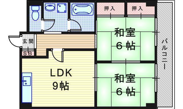 ハイム高木130(2DK/5階)の間取り写真