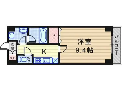 阪急神戸本線 園田駅 徒歩6分 3階建 築26年(1K/2階)の間取り写真