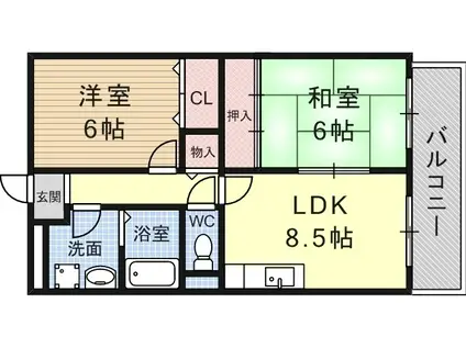 サンパティーク猪名寺(2LDK/3階)の間取り写真