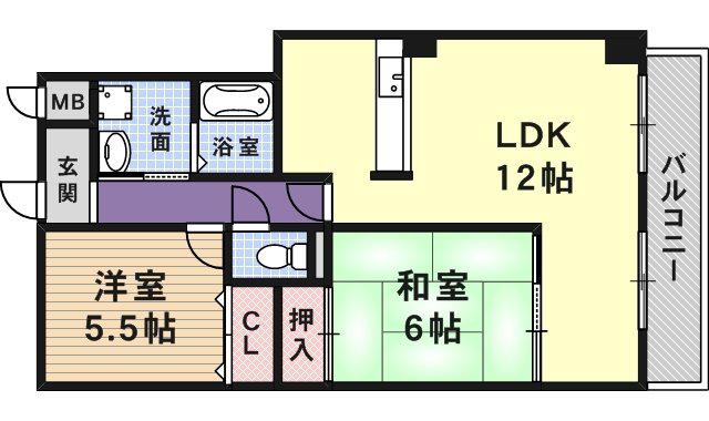 アルコ北園田(2LDK/3階)の間取り写真