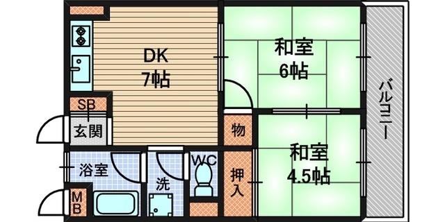 エメラルド久々知PARTⅡ(2DK/2階)の間取り写真