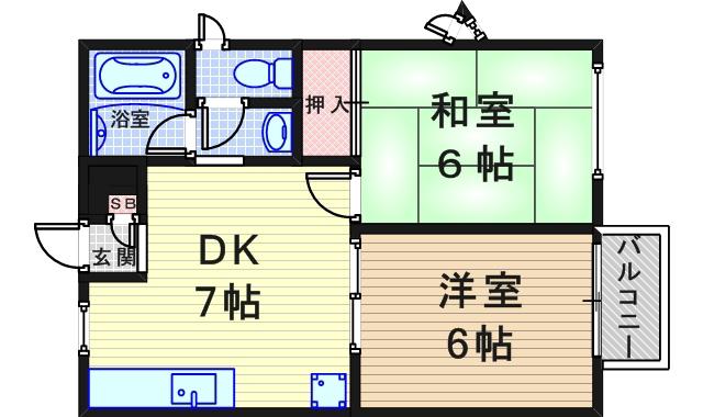 ハイツS&Kパート1(2DK/1階)の間取り写真