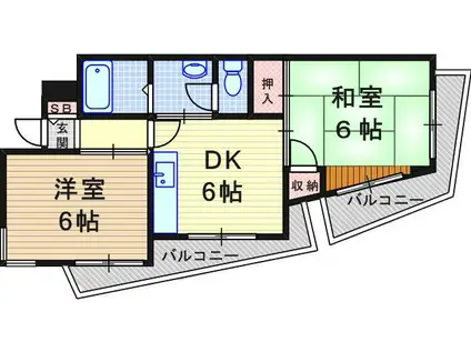 シャルマンフジ武庫之荘壱番館(2DK/3階)の間取り写真