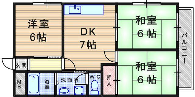 シャルマンフジ武庫之荘壱番館(3DK/3階)の間取り写真