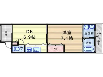 武庫之荘和(1DK/1階)の間取り写真