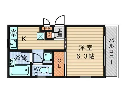 アメニティ塚口(1K/2階)の間取り写真