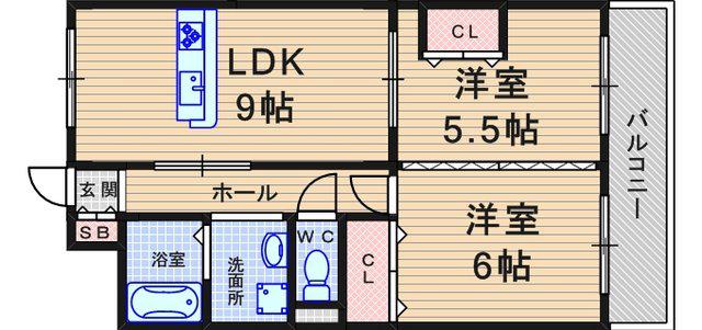 ミモダ武庫の里(2LDK/1階)の間取り写真