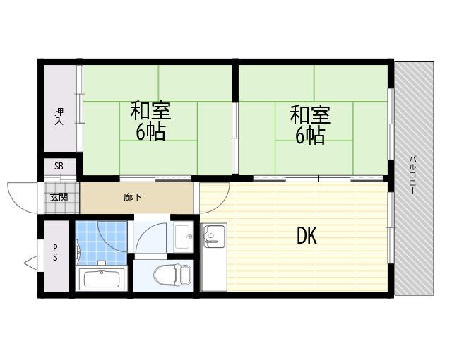 南塚口サンハイツ(2LDK/2階)の間取り写真