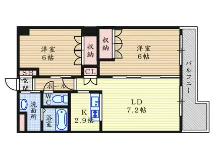 オヌール(2LDK/2階)の間取り写真