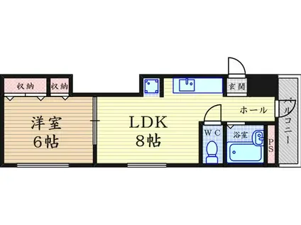 プロシード東塚口(1LDK/4階)の間取り写真