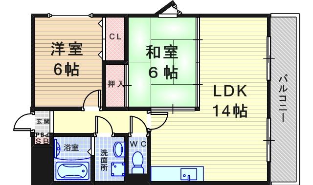 エスポワール南清水(2LDK/2階)の間取り写真