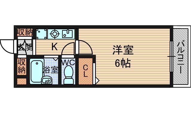 ハッピー塚口(1K/1階)の間取り写真