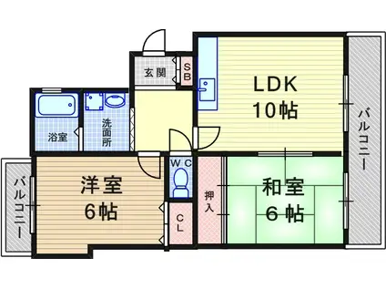ハイヴァリー南塚口(2LDK/2階)の間取り写真