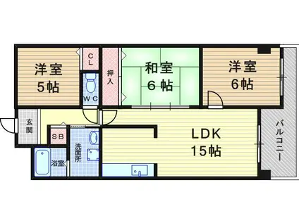 ジュネス武庫之荘Ⅱ(3LDK/1階)の間取り写真