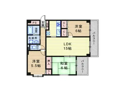 コスモ南武庫之荘(2LDK/4階)の間取り写真
