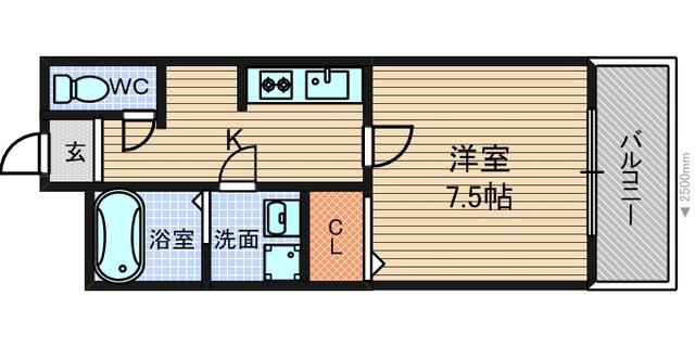 グラント塚口(1K/3階)の間取り写真