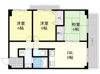 日新ビル(3LDK/6階)の間取り写真