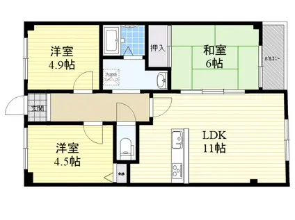 アジュール塚口(3LDK/1階)の間取り写真