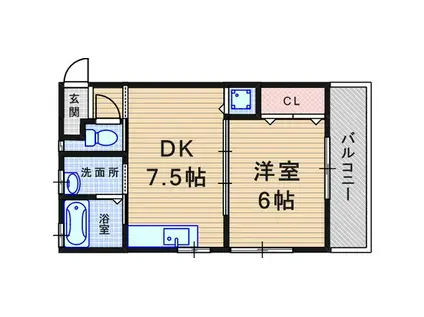 ガーデンプレス南武庫之荘(1DK/3階)の間取り写真