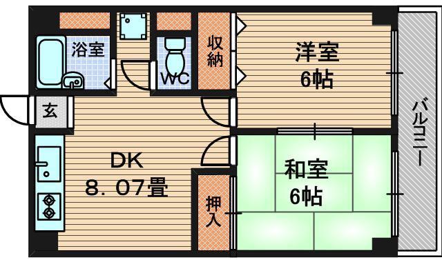 市隆ハイツ塚口(2DK/5階)の間取り写真