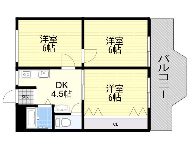 キャピタルビルド南武庫之荘(3DK/3階)の間取り写真
