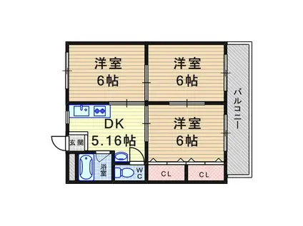 キャピタルビルド南武庫之荘(3DK/4階)の間取り写真