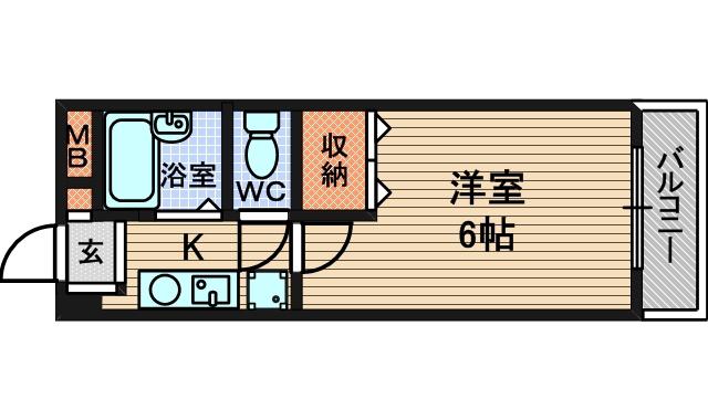リーガルコート塚口(1K/4階)の間取り写真
