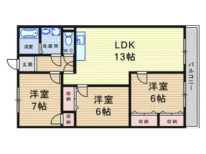 シャトー塚口(3LDK/4階)の間取り写真