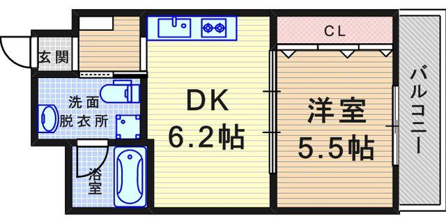 エクセラ塚口(1DK/2階)の間取り写真