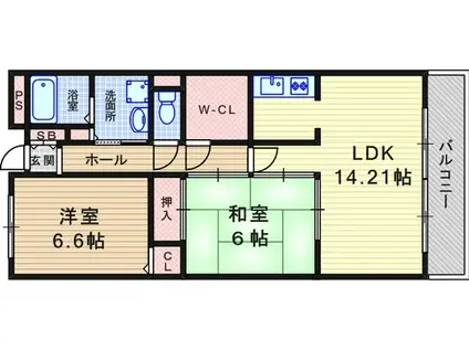 ヴィラ安堂寺Ⅱ(2LDK/4階)の間取り写真
