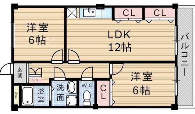 フリーダム中村(2LDK/4階)の間取り写真