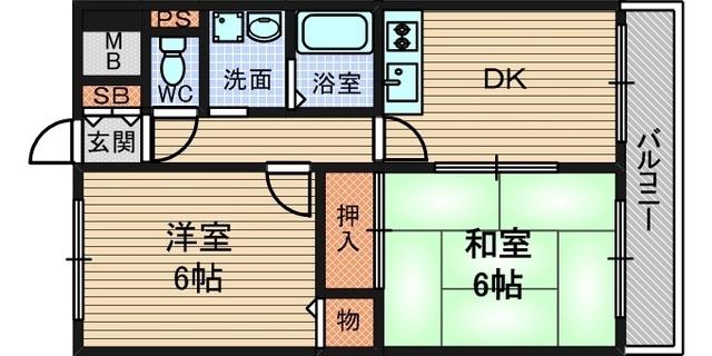 ジョイ塚口(2DK/2階)の間取り写真