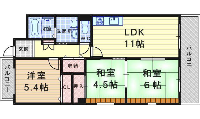シティパーク富松(3LDK/1階)の間取り写真