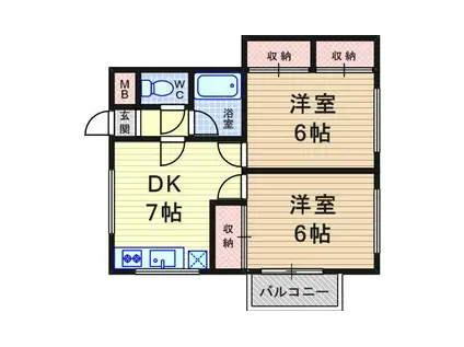 カーサピノ塚口(2DK/3階)の間取り写真
