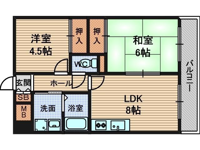 ラフォーレ塚口(2LDK/4階)の間取り写真
