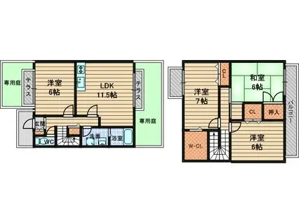 阪急神戸本線 園田駅 徒歩16分 2階建 築27年(4LDK)の間取り写真