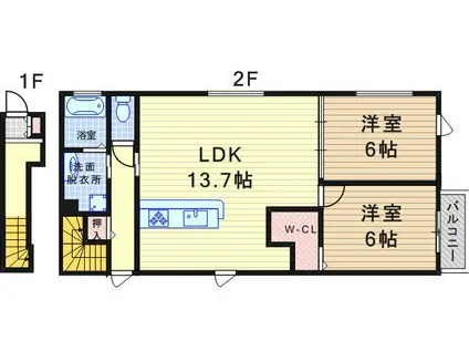ナーヴィス(2LDK/2階)の間取り写真