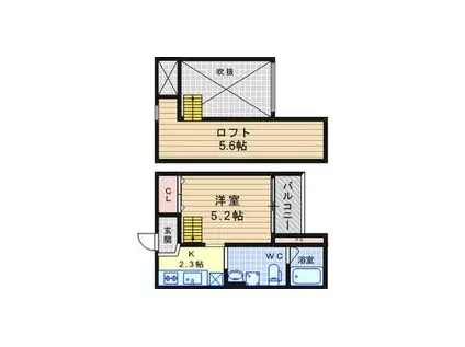 CASAAZUL塚口(1K/2階)の間取り写真