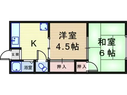 ヴィラ善法寺(2K/2階)の間取り写真