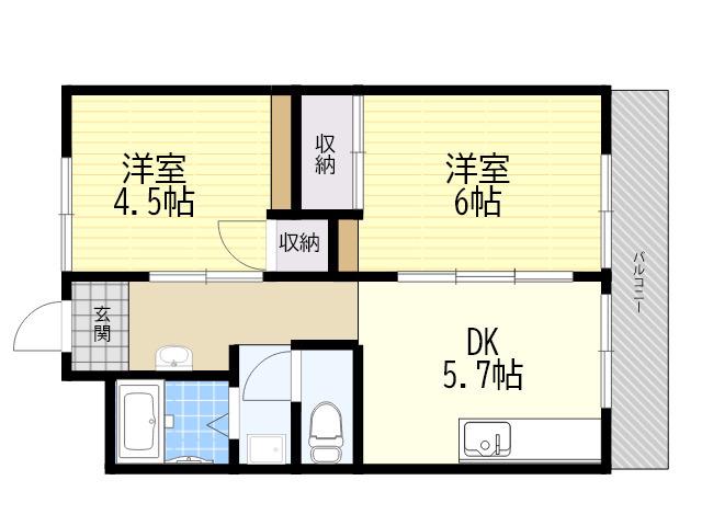 ビレッジハウス南清水タワー(2DK/2階)の間取り写真