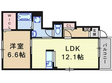 ラヴィエベル(1LDK/1階)の間取り写真
