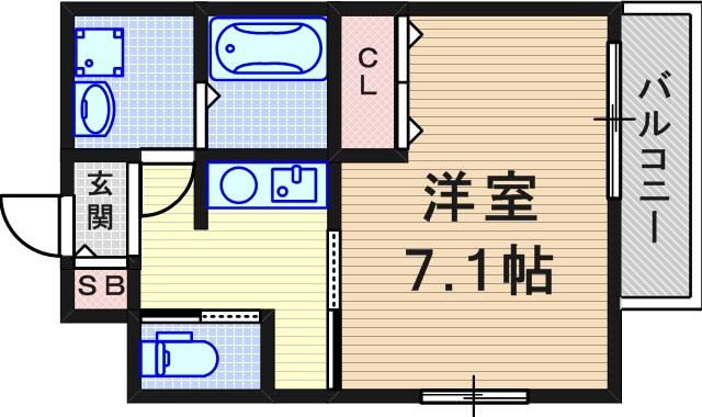 ワコーレヴィータ東園田(1K/2階)の間取り写真