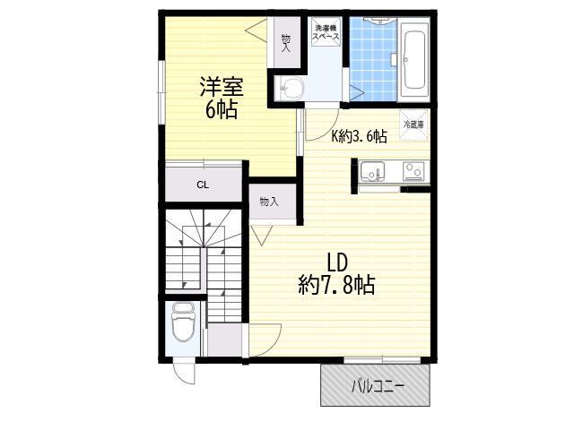CASA LINDA(1LDK/2階)の間取り写真